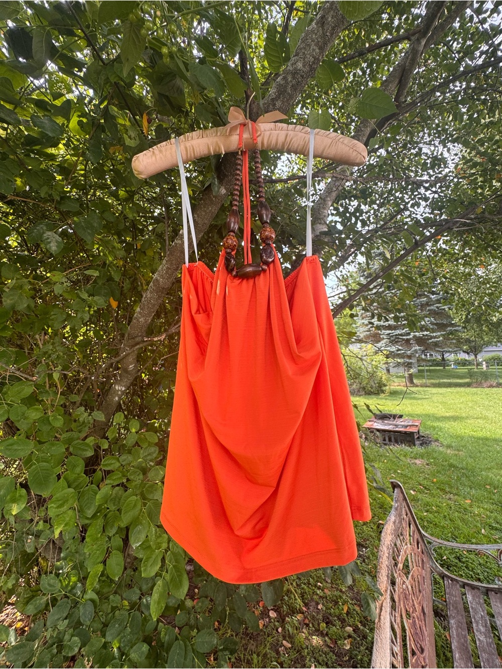 AB Studio Orange Ruched Halter Top